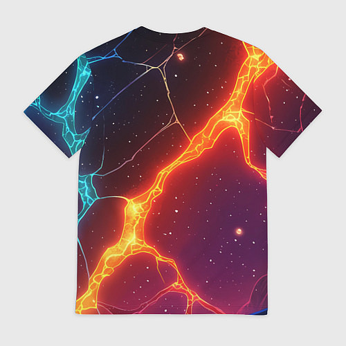 Мужская футболка Сине-оранжевые молнии текстура / 3D-принт – фото 2