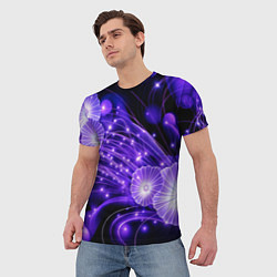 Футболка мужская Силуэты цветов на темном фоне - фиолетовое свечени, цвет: 3D-принт — фото 2