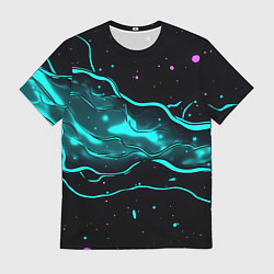Мужская футболка Голубые неоновые волны текстура