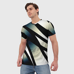 Футболка мужская Чёрно-белый с синим затемнением полосы, цвет: 3D-принт — фото 2