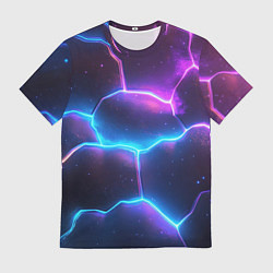 Мужская футболка Синие и фиолетовые молнии в разломе