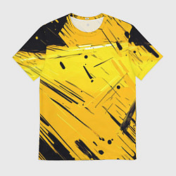 Мужская футболка Желтая краска на черном фоне