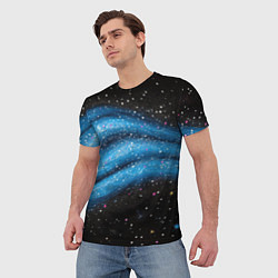 Футболка мужская Синяя абстрактная текстура на черном, цвет: 3D-принт — фото 2