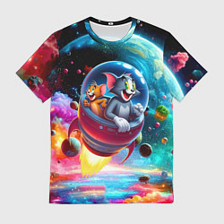 Мужская футболка Том и Джерри летят в ракете - нейроарт