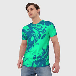 Футболка мужская Сине-зелёный абстракция краски, цвет: 3D-принт — фото 2