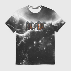 Футболка мужская ACDC металлический лого черно-белая текстура, цвет: 3D-принт