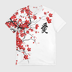 Футболка мужская Сакура с иероглифом Любовь, цвет: 3D-принт