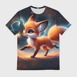 Футболка мужская Лиса бежит по космическому простору, цвет: 3D-принт