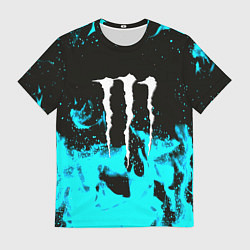 Футболка мужская Monster energy голубой огонь, цвет: 3D-принт