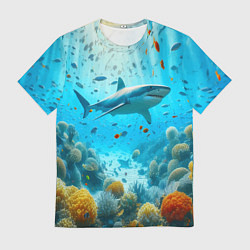 Мужская футболка Белая акула в коралловом рифе