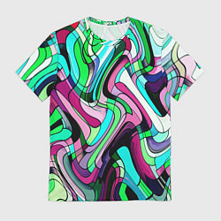 Мужская футболка Зелёно-розовый искажённая абстракция