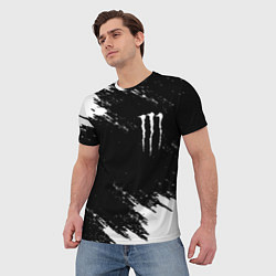 Футболка мужская Monster energy краски штрихи белые, цвет: 3D-принт — фото 2