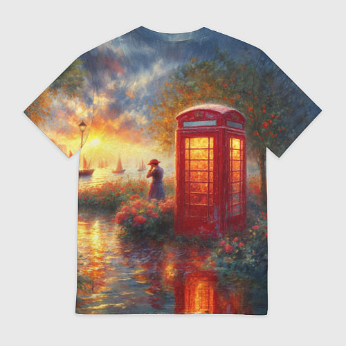 Мужская футболка Пейзаж с красной телефонной будкой / 3D-принт – фото 2
