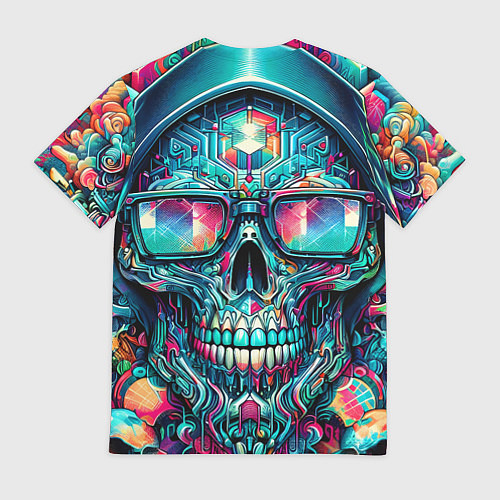 Мужская футболка Кибер череп в балахоне и очках - нейроарт фантазия / 3D-принт – фото 2