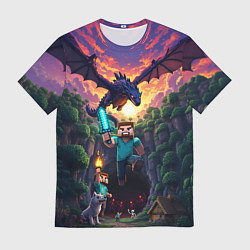 Футболка мужская Дракон края и Стив - Майнкрафт арт, цвет: 3D-принт
