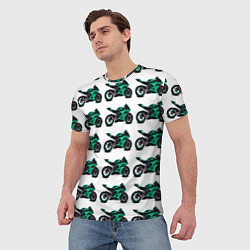 Футболка мужская Motorcycle turquoise, цвет: 3D-принт — фото 2