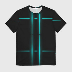 Мужская футболка Neon black light blue line