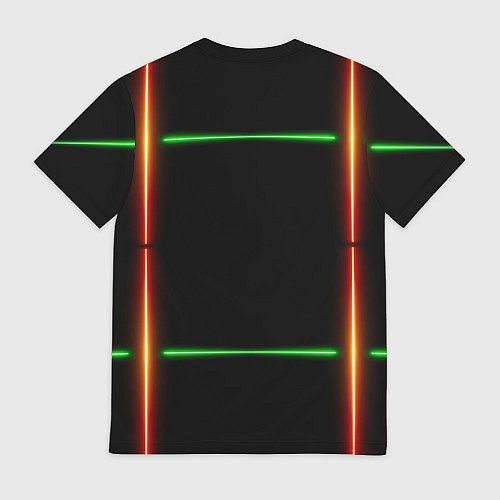 Мужская футболка Color black green orange lines / 3D-принт – фото 2