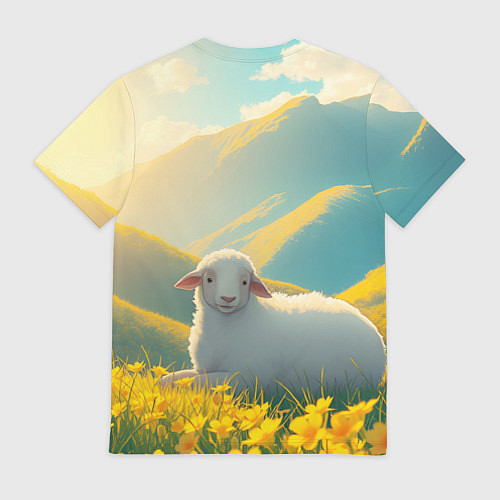 Мужская футболка Овечка в цветочной долине / 3D-принт – фото 2