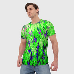 Футболка мужская Ярко-зелёный стекающая абстаркция, цвет: 3D-принт — фото 2