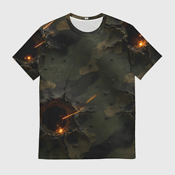 Мужская футболка Огненные следы от пуль на камуфляже