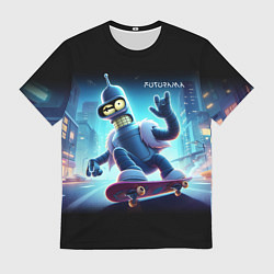 Футболка мужская Bender is a skateboarder in neon street - ai art, цвет: 3D-принт
