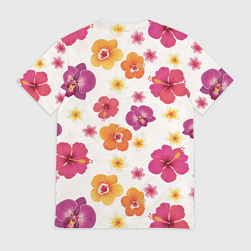 Мужская футболка Тропический букет - узор с яркими гибискусами и ор / 3D-принт – фото 2
