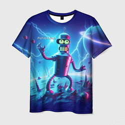 Футболка мужская Bender on neon planet - ai art fantasy, цвет: 3D-принт