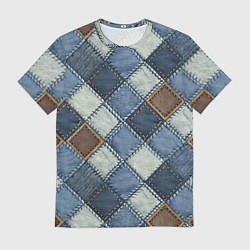 Футболка мужская Джинсовый пэчворк ромбовый узор, цвет: 3D-принт