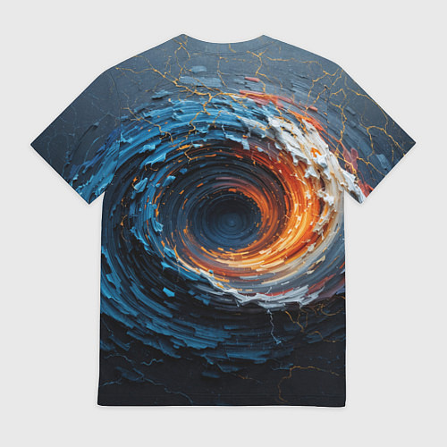 Мужская футболка Краска синяя и оранжевая в форме вихря / 3D-принт – фото 2