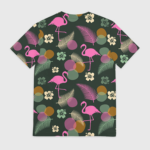 Мужская футболка Фламинго и листья на темно-зеленом / 3D-принт – фото 2