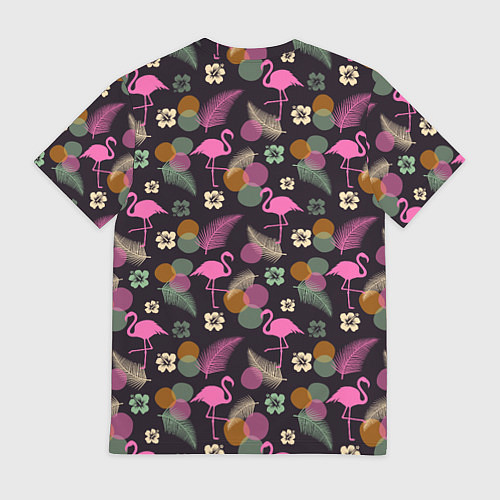 Мужская футболка Фламинго и листья на темно-синем / 3D-принт – фото 2