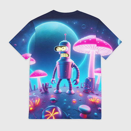 Мужская футболка Робот-сгибальщик Бендер и неоновые грибы / 3D-принт – фото 2