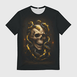 Футболка мужская Череп и жёлто-чёрные змеи, цвет: 3D-принт