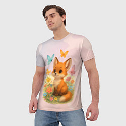 Футболка мужская Лисичка с бабочками и цветочками, цвет: 3D-принт — фото 2