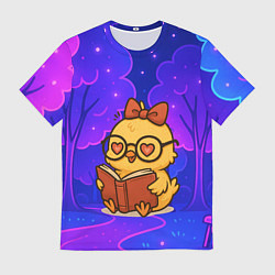 Мужская футболка Цыпленок в очках читает книжку