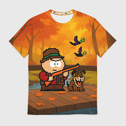 Футболка мужская Эрик Картман в игре Duck Hunt стреляет в уток, цвет: 3D-принт