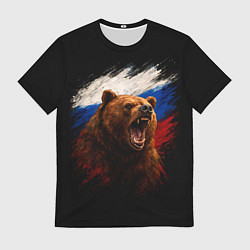Футболка мужская Медведь на фоне триколора, цвет: 3D-принт