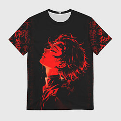 Мужская футболка Клинок, рассекающий демонов Танджиро и иероглифы