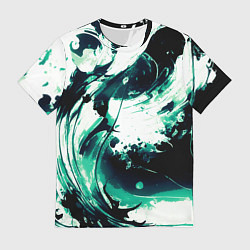 Мужская футболка Чёрно-зелёный абстракция волна