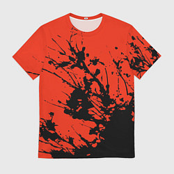 Мужская футболка Взрыв чёрной краски на красно-оранжевом