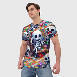 Футболка мужская Смеющиеся прикольные скелетики - нейроарт, цвет: 3D-принт — фото 2