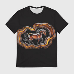 Футболка мужская Стилизованная бегущая янтарная лошадь, цвет: 3D-принт