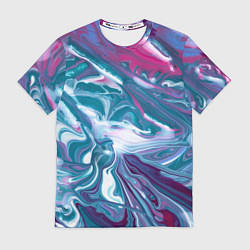 Мужская футболка Абстракция бело сине красный мрамор