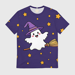 Футболка мужская Хэллоуин, привидение на метле, цвет: 3D-принт