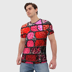 Футболка мужская Рубиновый красный витражные плитки, цвет: 3D-принт — фото 2
