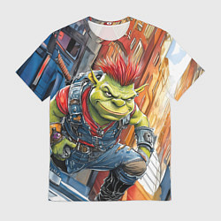 Футболка мужская Панк Шрек облокотился на колено, цвет: 3D-принт