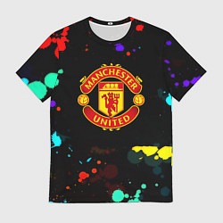 Футболка мужская Манчестер Юнайтед краски неон, цвет: 3D-принт