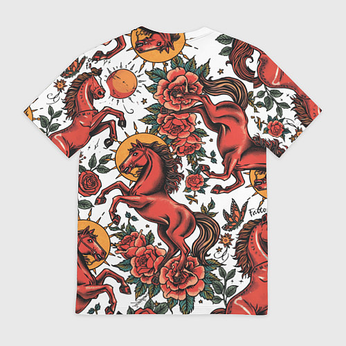 Мужская футболка Красный конь в стиле татуировки / 3D-принт – фото 2