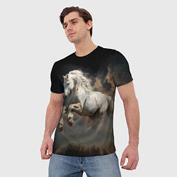 Футболка мужская Белая лошадь из бури, цвет: 3D-принт — фото 2